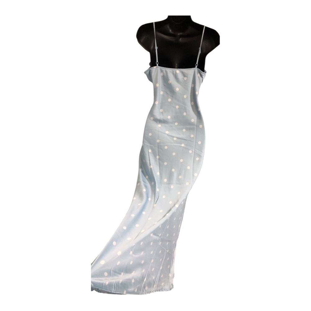 Jessica Simpson blue white polka dot lace cups satin effect maxi dress size M - Picture 3 of 17